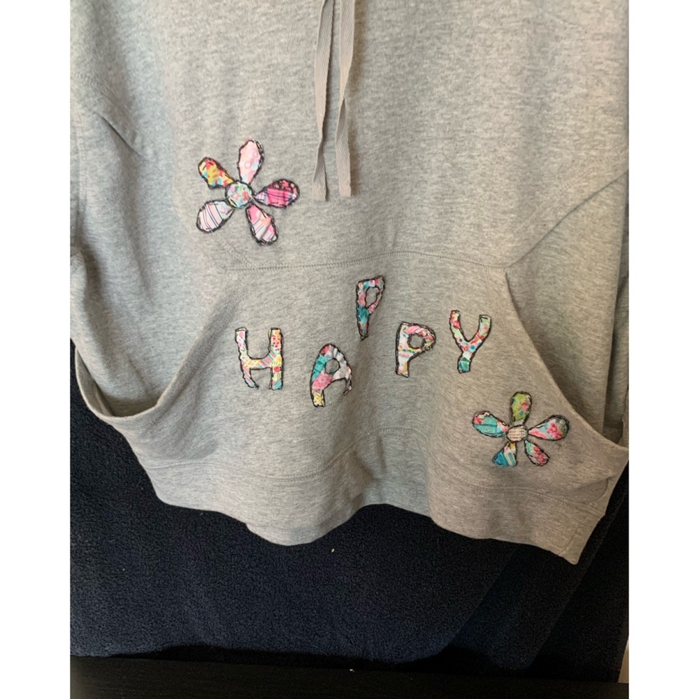 It Ain’t Beige upcycled Gray Hoodie with Floral Appliqué - Picture 15 of 16